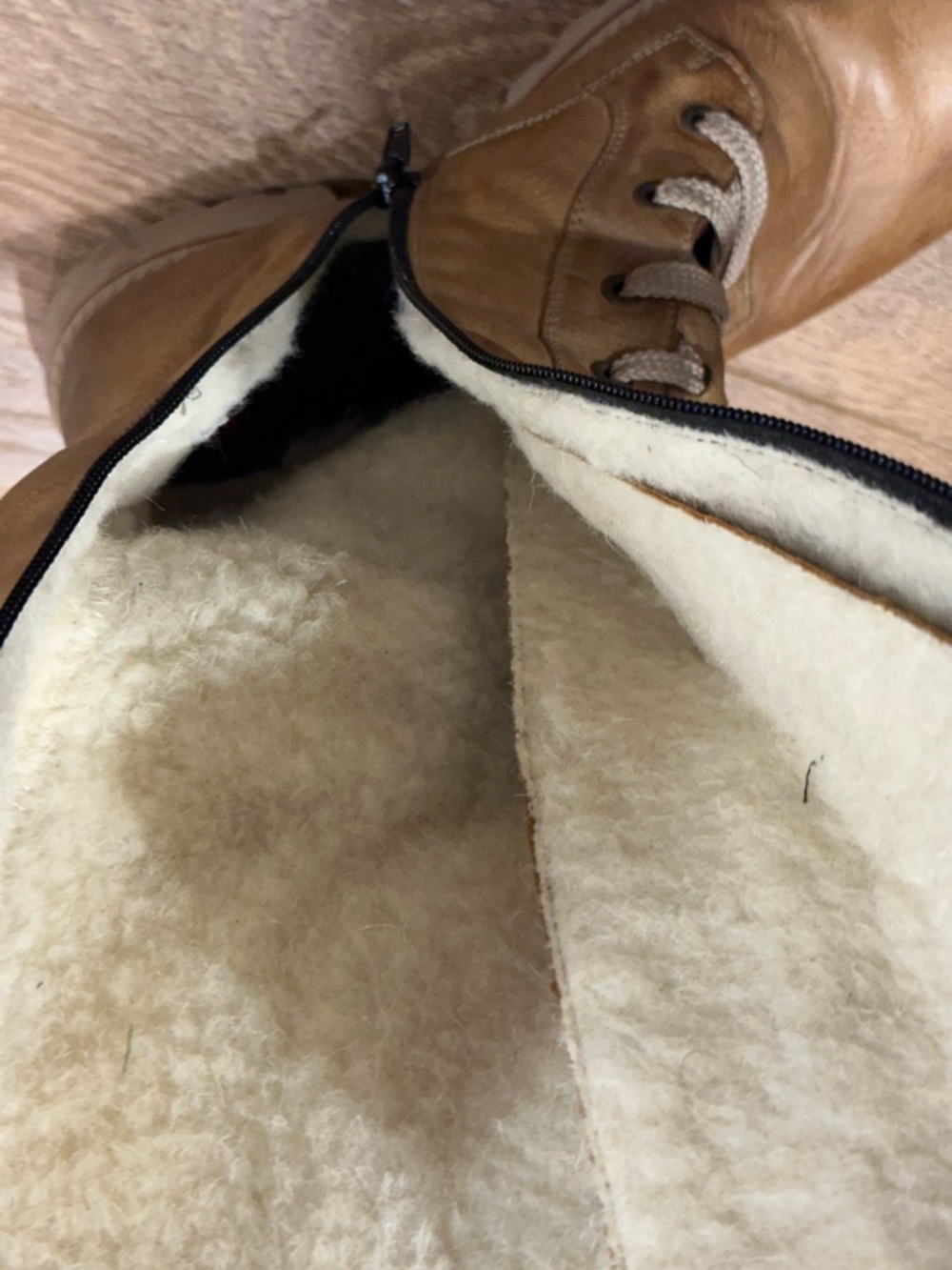 Rieker Tan Leather Lace-Up with grey Knit Cuff - Picture 6 of 7